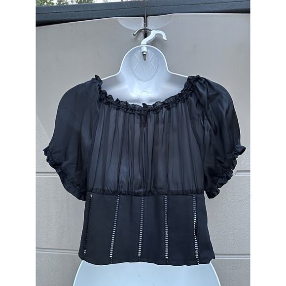 Bebe Black Silk Linen Corset Top Off The Shoulder Y2K Milkmaid Coquette Sz 4 - Picture 6 of 15